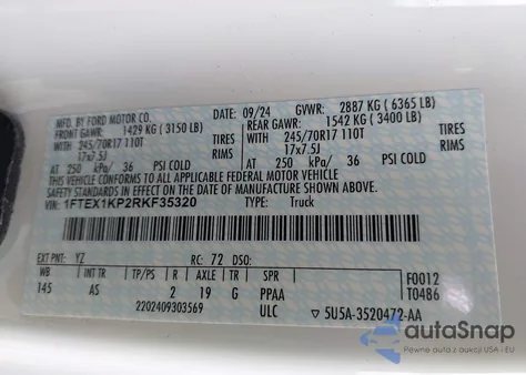 2024 Ford F-150 Xl z USA, uszkodzony, nr VIN 1FTEX1KP2RKF35320